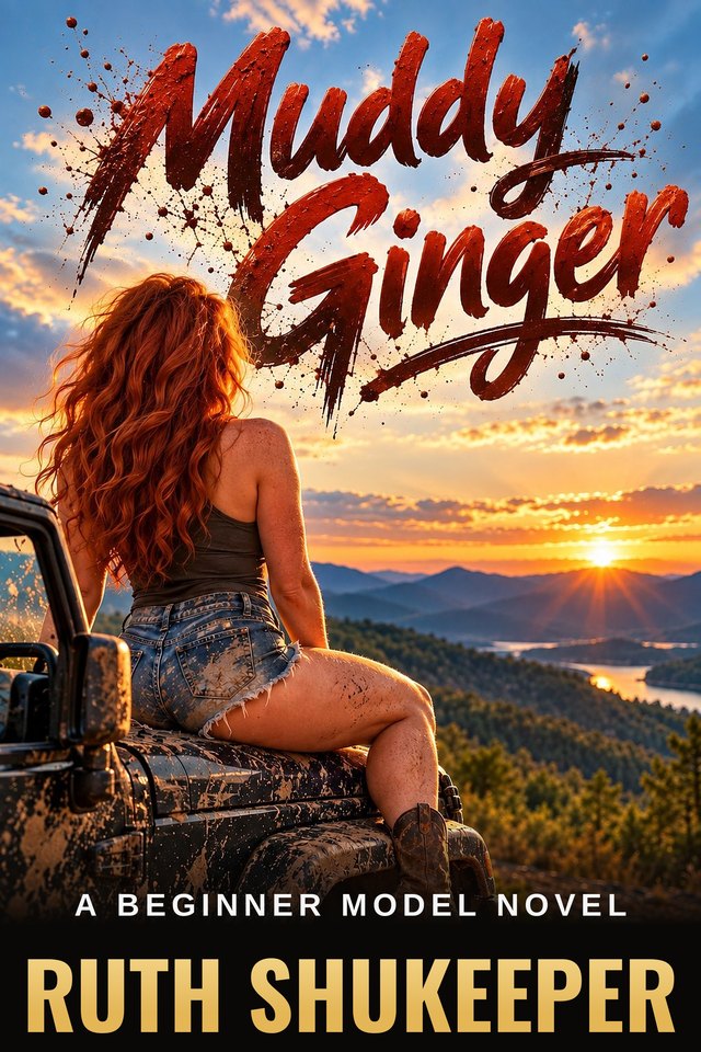 Muddy Ginger — Book One cover: a red-haired woman sitting on a muddy Jeep at sunset